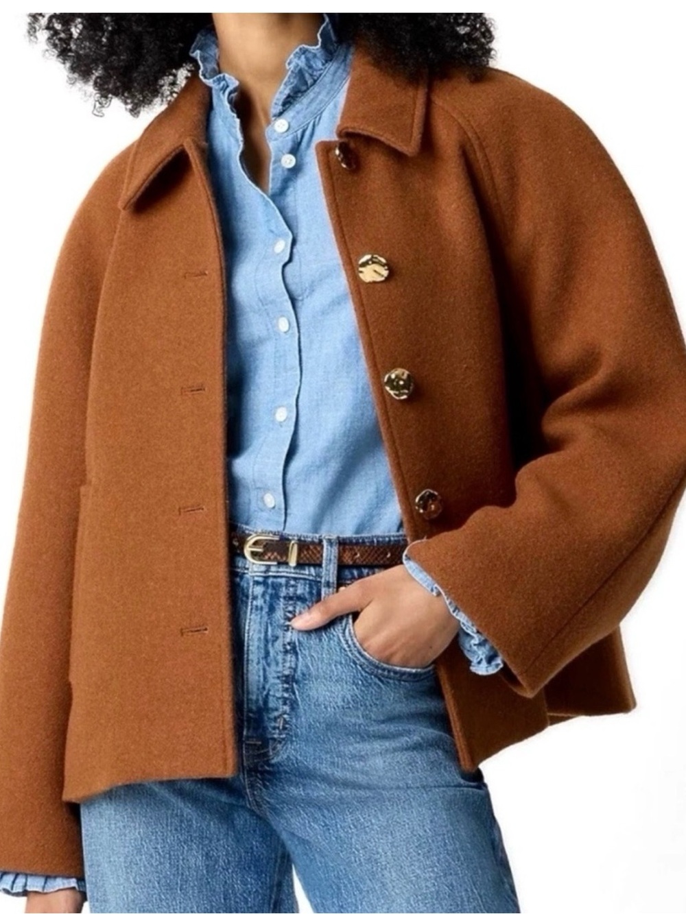 J. crew Wool Blend Caramel Brown Button-Front Jacket swing coat